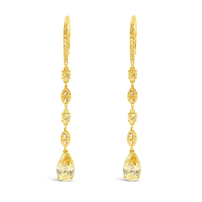 Gold Plated Sterling Silver Teardrop Yellow Cubic Zirconia Earrings 153415