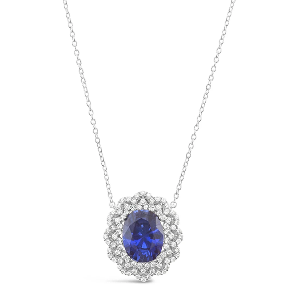 Sterling Silver Sapphire Oval Cubic Zirconia Necklace 153384