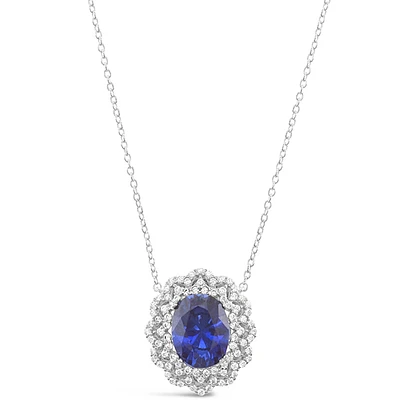 Sterling Silver Sapphire Oval Cubic Zirconia Necklace 153384