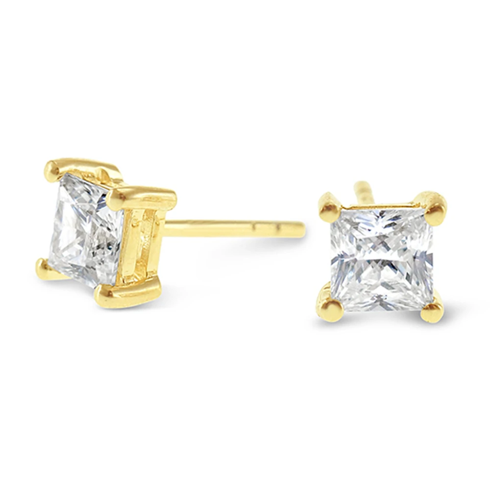 Gold Plated Sterling Silver Cubic Zirconia Princess Cut 5mm Studs 143342