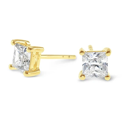 Gold Plated Sterling Silver Cubic Zirconia Princess Cut 5mm Studs 143342