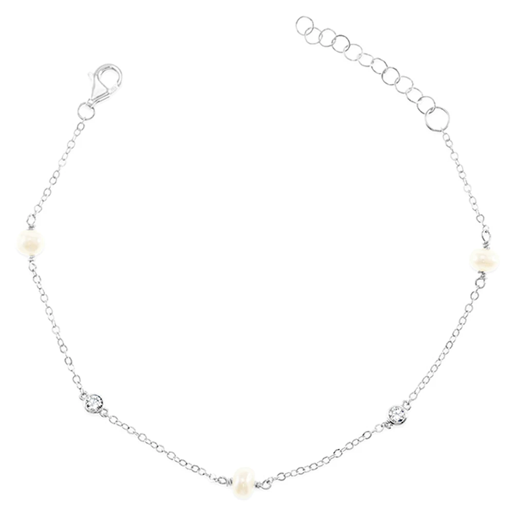Sterling Silver Cubic Zirconia Pearl Bracelet