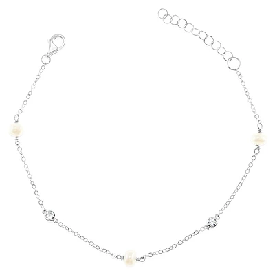 Sterling Silver Cubic Zirconia Pearl Bracelet