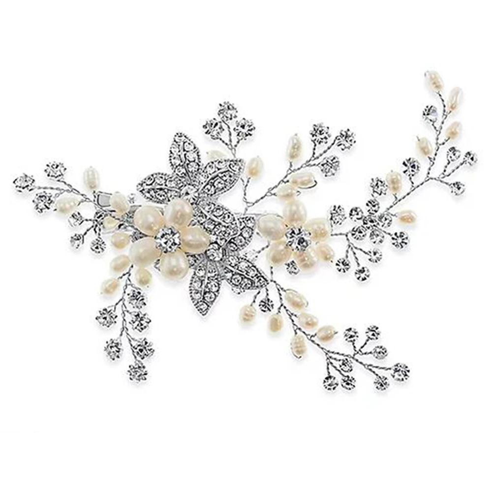 Bridal Silver Leaf Pearl Hair Clip 137529