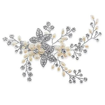 Bridal Silver Leaf Pearl Hair Clip 137529