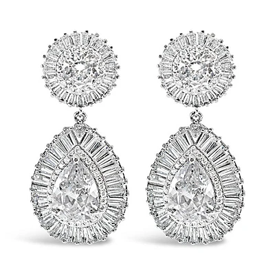 Bridal Silver Cubic Zirconia Tear Drop Earrings 127861