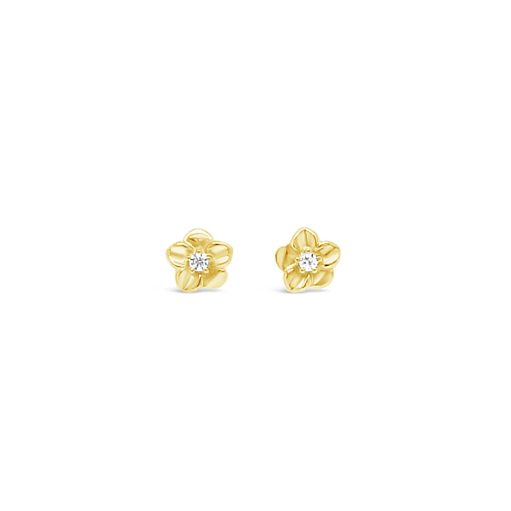 10k Yellow Gold Cubic Zirconia Flower Studs Earrings 153779