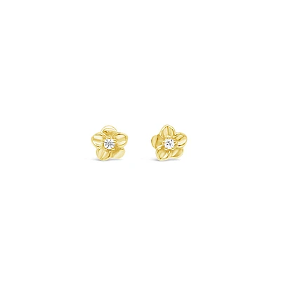 10k Yellow Gold Cubic Zirconia Flower Studs Earrings 153779