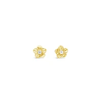 10k Yellow Gold Cubic Zirconia Flower Studs Earrings 153779