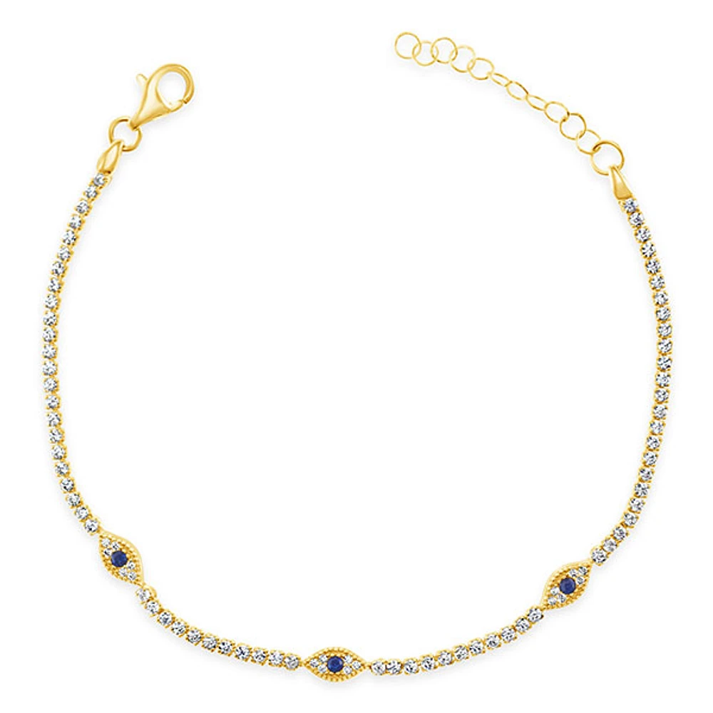 Gold Plated Sterling Silver Cubic Zirconia Evil Eye Bracelet