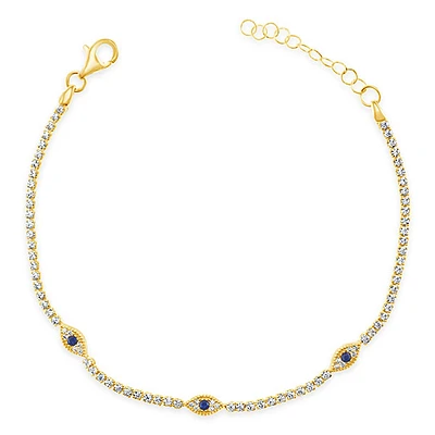 Gold Plated Sterling Silver Cubic Zirconia Evil Eye Bracelet
