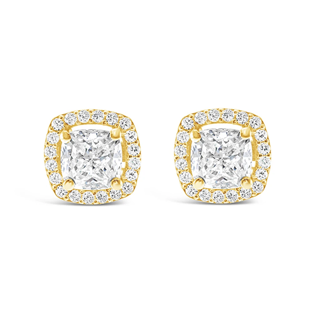 Gold Plated Sterling Silver Cubic Zirconia Square Stud 143466