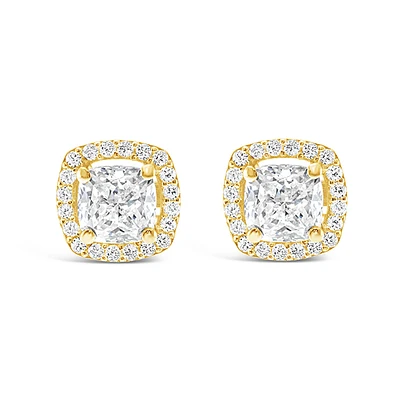 Gold Plated Sterling Silver Cubic Zirconia Square Stud 143466