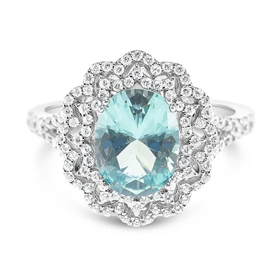 Sterling Silver Mint Oval Cubic Zirconia Ring 153391