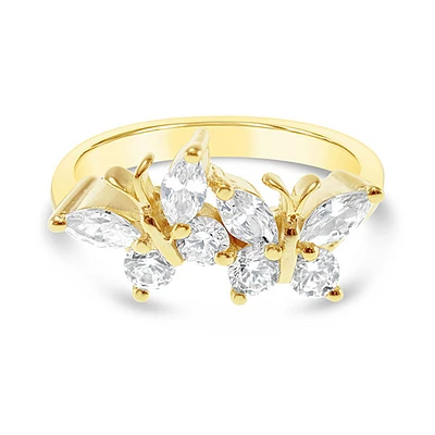 Gold Plated Sterling Silver Cubic Zirconia Butterfly Ring