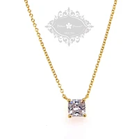 Gold Plated Sterling Silver Cubic Zirconia 6mm Cushion Cut Necklace 143481
