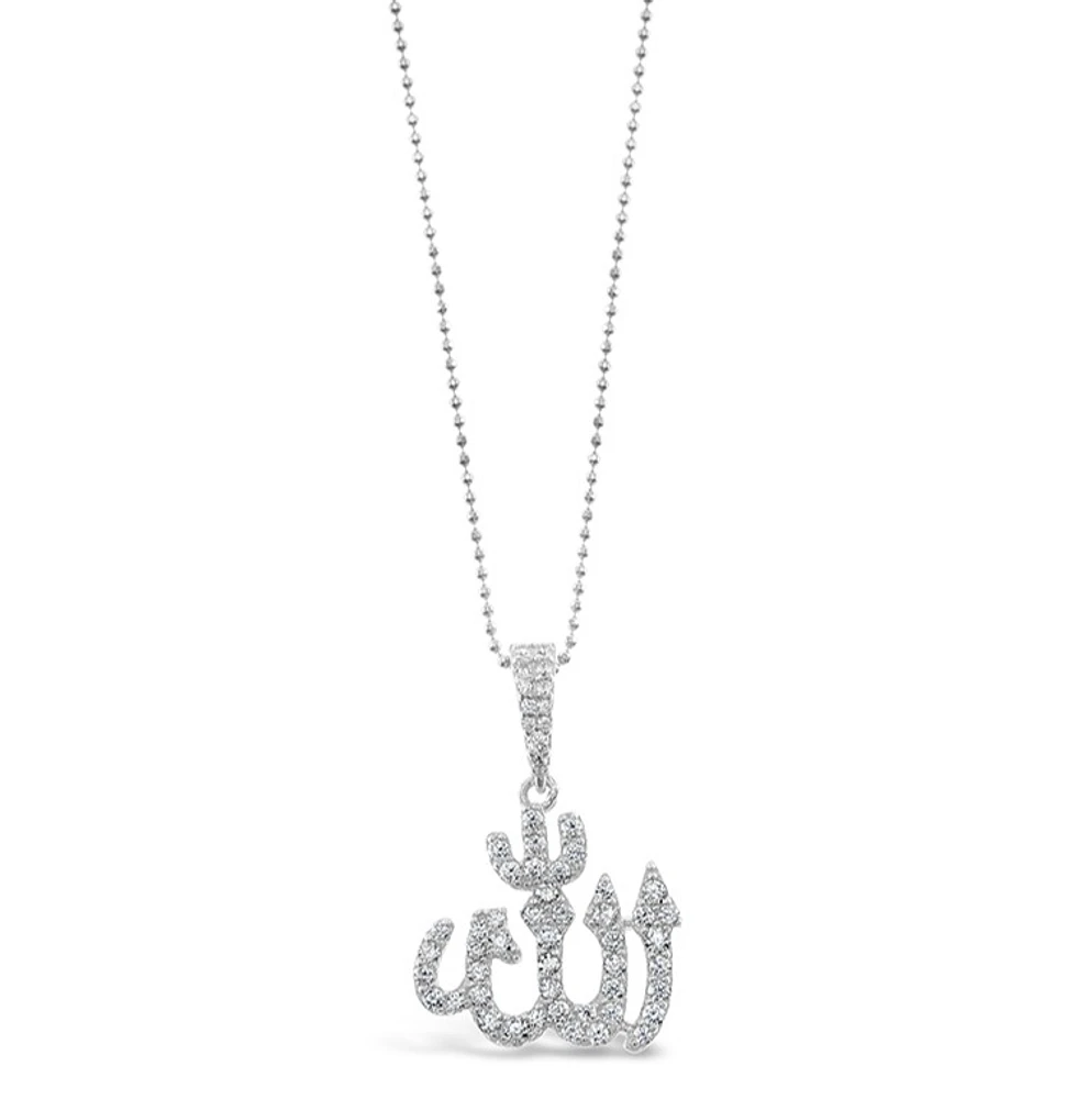 Sterling Silver Cubic Zirconia Allah Necklace 142548
