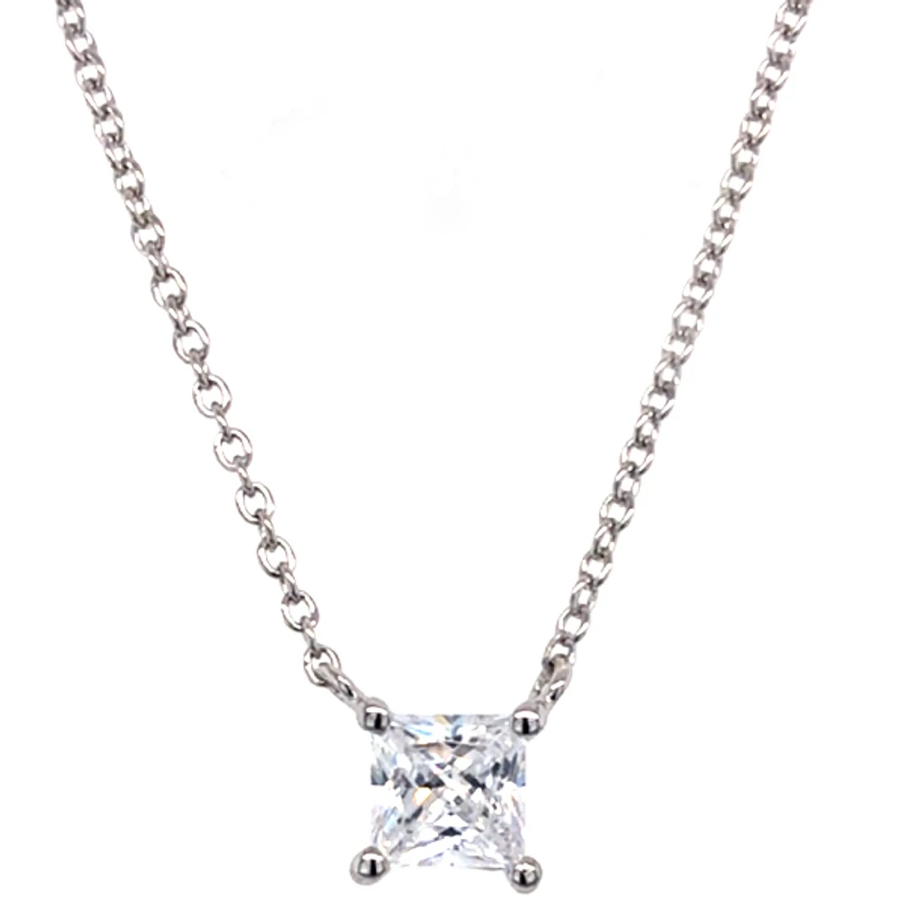 Sterling Silver Cubic Zirconia Princess Cut 5mm Necklace 143476