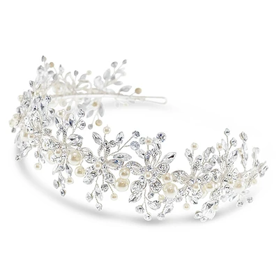 Bridal Silver Flower Pearl Wire Headband 152453