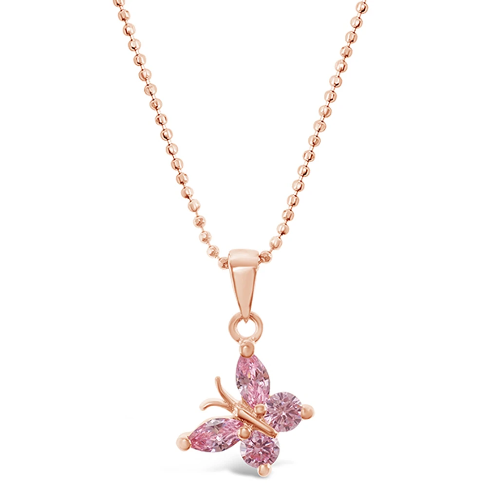 Rosegold Plated Sterling Silver Cubic Zirconia Butterfly Necklace 143354