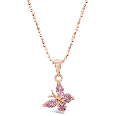 Rosegold Plated Sterling Silver Cubic Zirconia Butterfly Necklace 143354