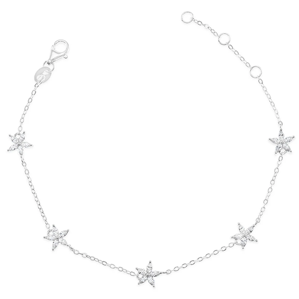 Sterling Silver Flower Cubic Zirconia Bracelet 153062