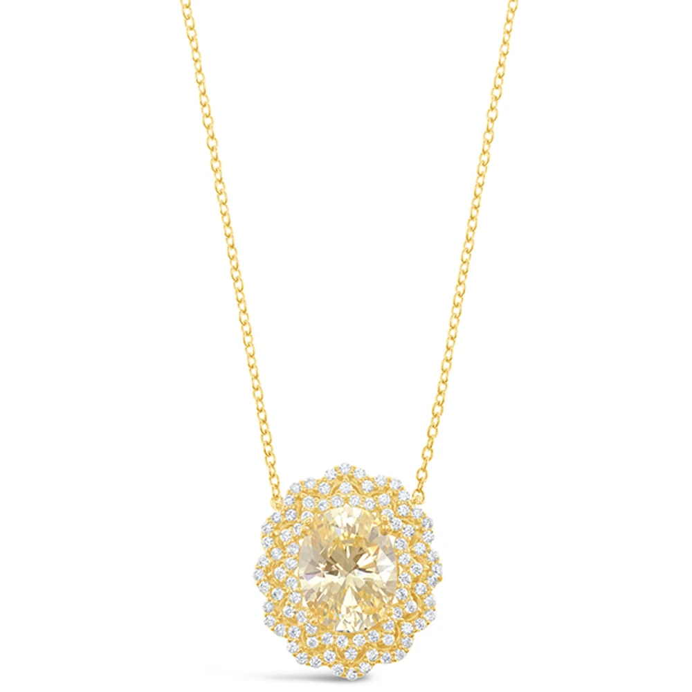 Gold Plated Sterling Silver Yellow Oval Cubic Zirconia Necklace 153385