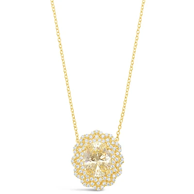 Gold Plated Sterling Silver Yellow Oval Cubic Zirconia Necklace 153385
