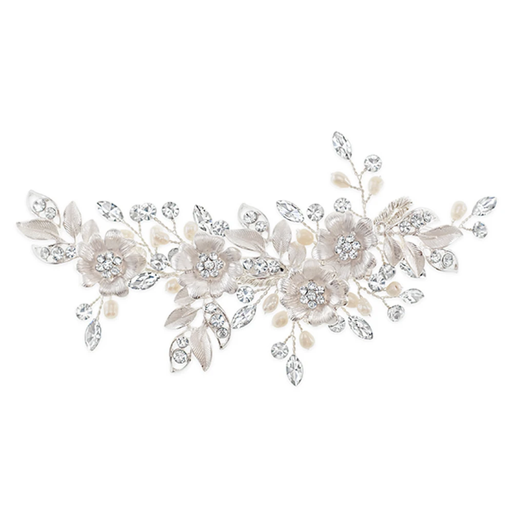Bridal Silver Flower Pearl Hair Clip 152432