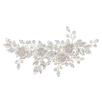 Bridal Silver Flower Pearl Hair Clip 152432