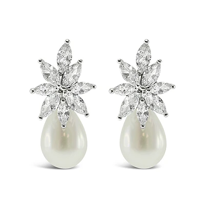 Bridal Pearl Cubic Zirconia Drop Earrings 139558