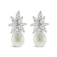 Bridal Pearl Cubic Zirconia Drop Earrings 139558
