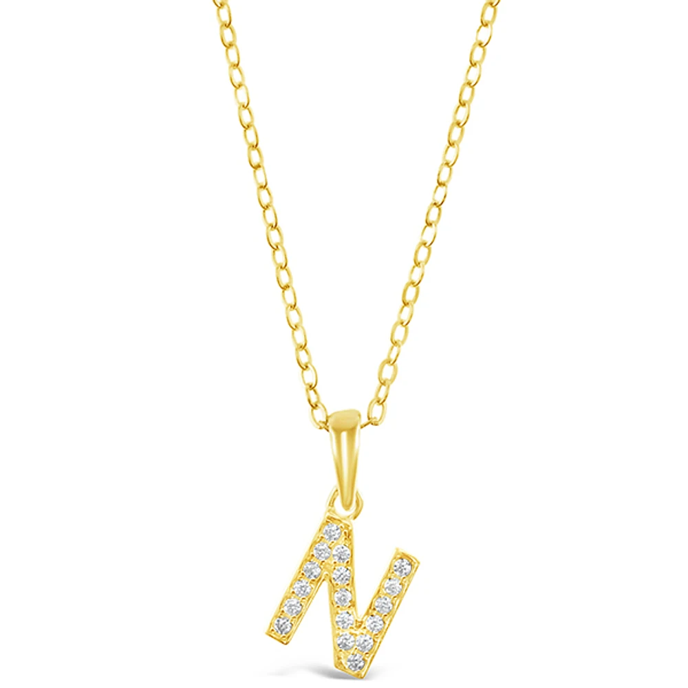 Gold Plated Sterling Silver Cubic Zirconia Initial N Necklace 147945