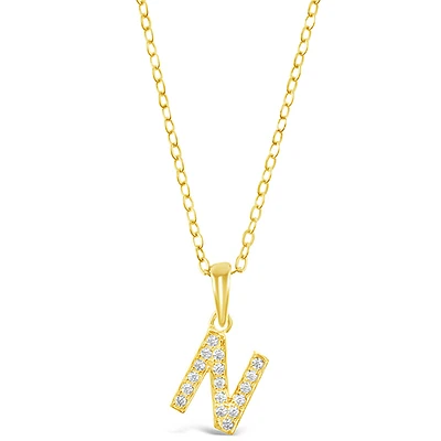 Gold Plated Sterling Silver Cubic Zirconia Initial N Necklace 147945