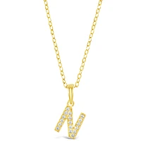 Gold Plated Sterling Silver Cubic Zirconia Initial N Necklace 147945