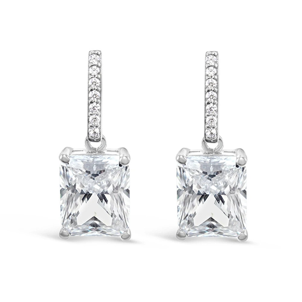 Sterling Silver Radiant Cubic Zirconia Drop Earrings 147700