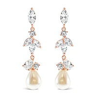 Bridal Rosegold Pearl Cubic Zirconia Drop Earrings 145910