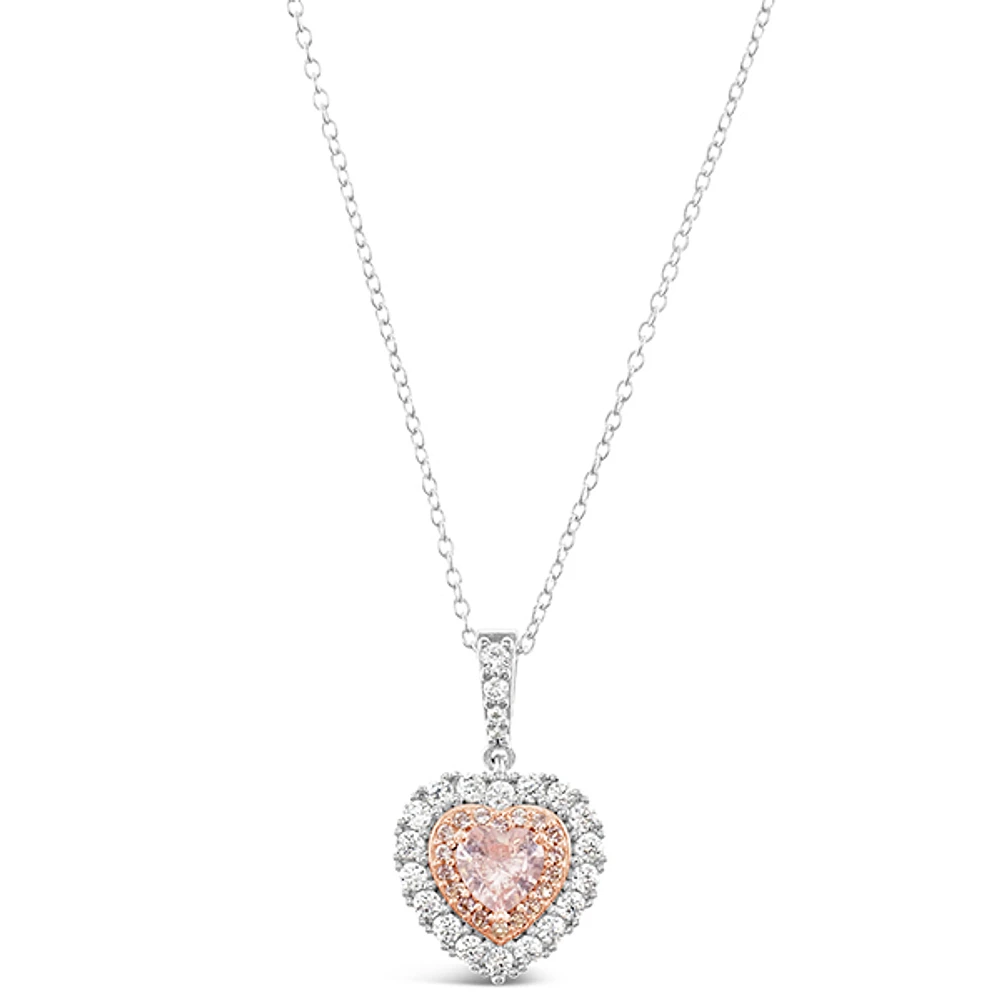Sterling Silver Pink Heart Cubic Zirconia Necklace 153480