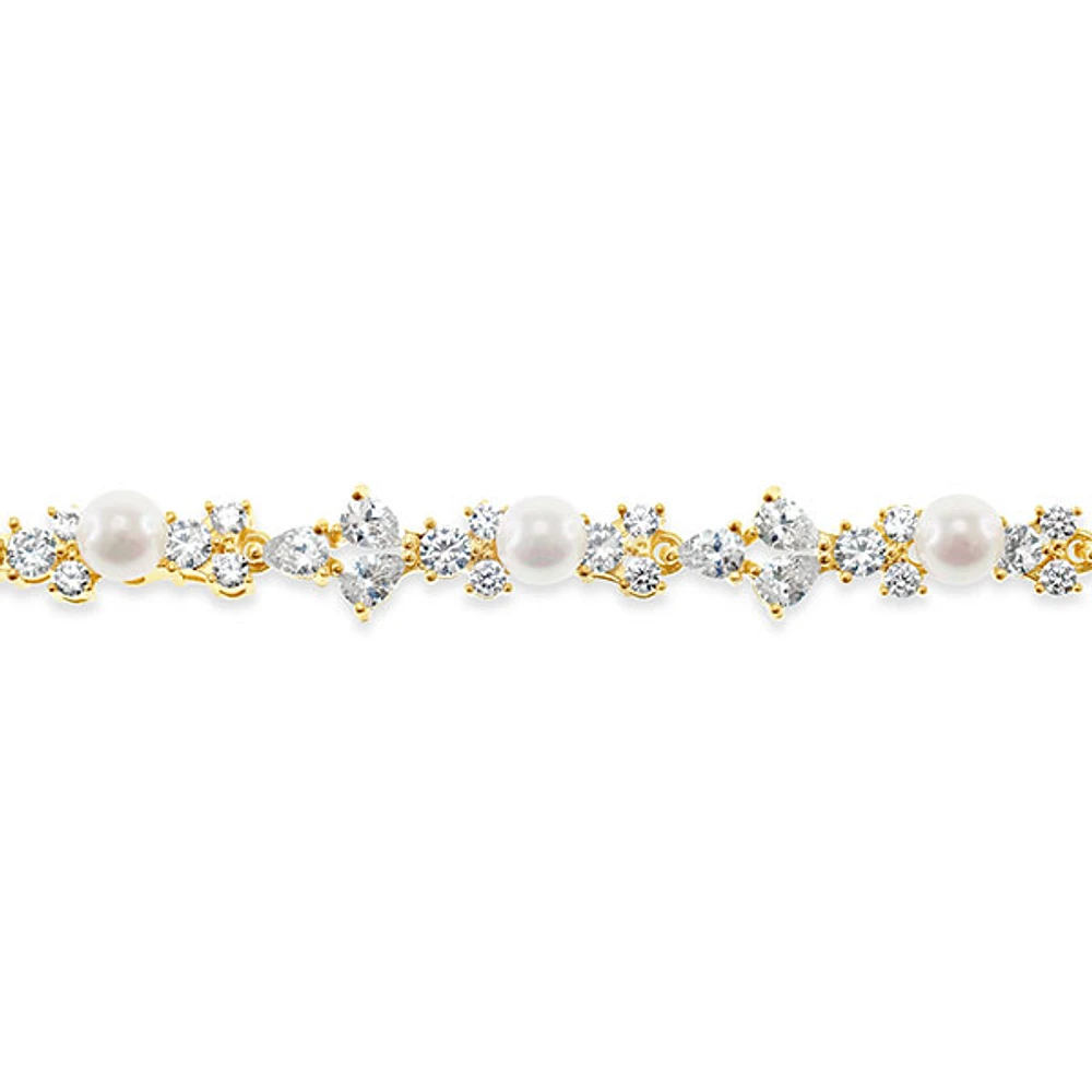 Bridal Gold Pearl Cubic Zirconia Bracelet 145924