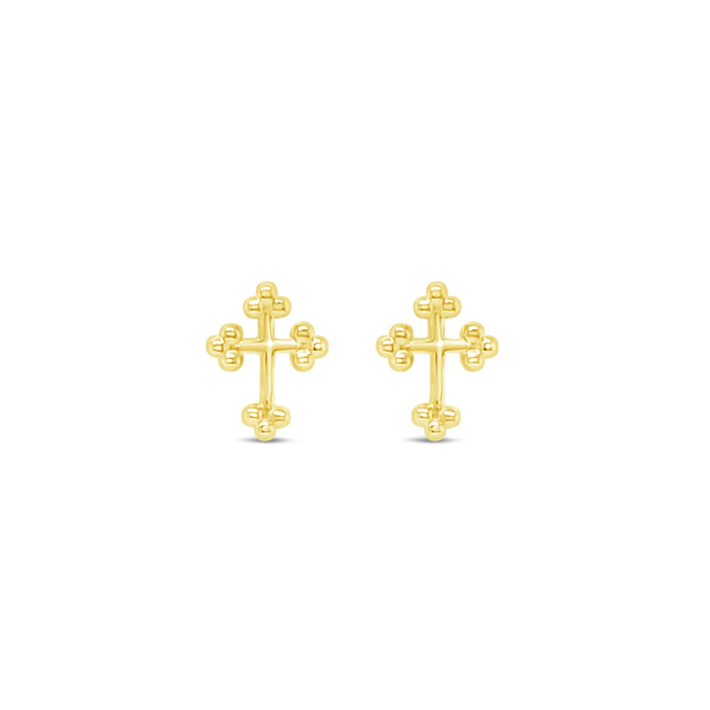 10k Yellow Gold Cubic Zirconia Cross Studs Earrings 153783