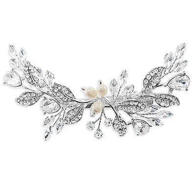 Bridal Silver Hair leaf Pearl Clip 137530