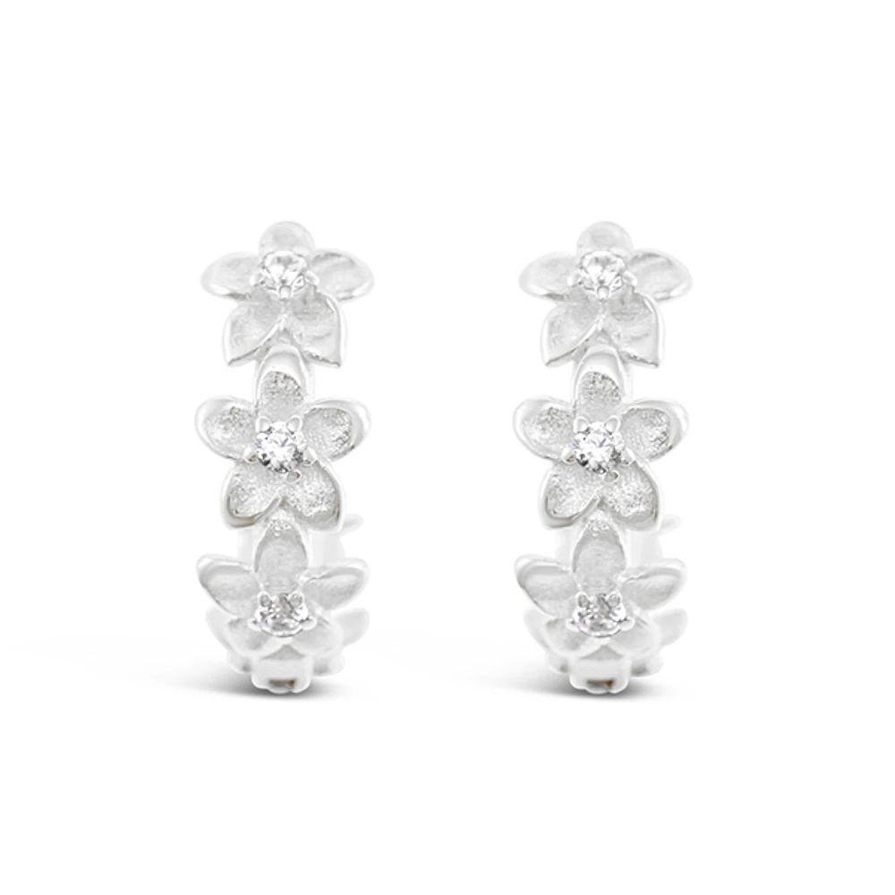 Sterling Silver Cubic Zirconia Flower Hoop Earrings 151242