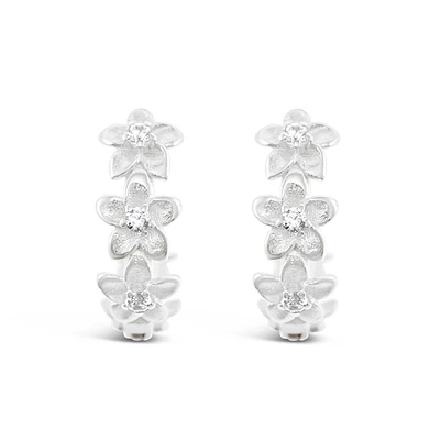 Sterling Silver Cubic Zirconia Flower Hoop Earrings 151242