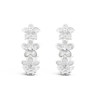 Sterling Silver Cubic Zirconia Flower Hoop Earrings 151242