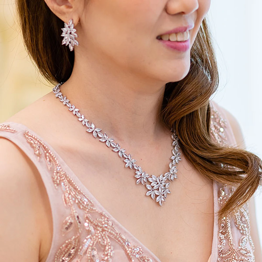 Bridal Silver Cubic Zirconia Necklace & Earrings Set