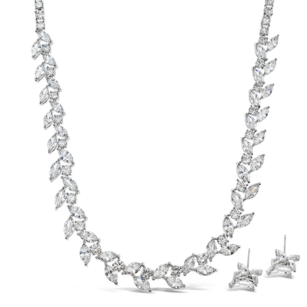 Bridal Silver Cubic Zirconia Necklace & Earrings Set 142905