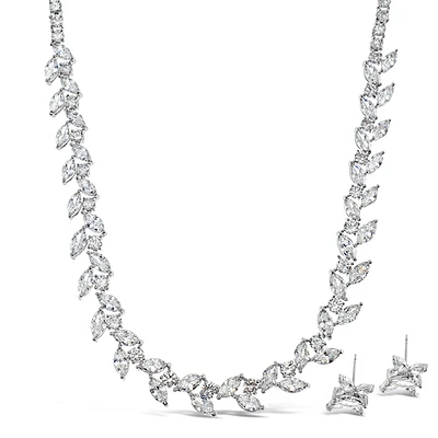 Bridal Silver Cubic Zirconia Necklace & Earrings Set 142905