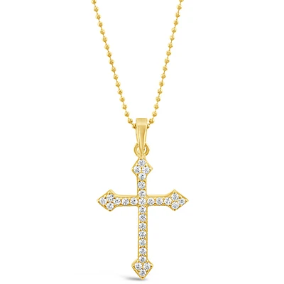 Gold Plated Sterling Silver Cubic Zirconia Cross Necklace