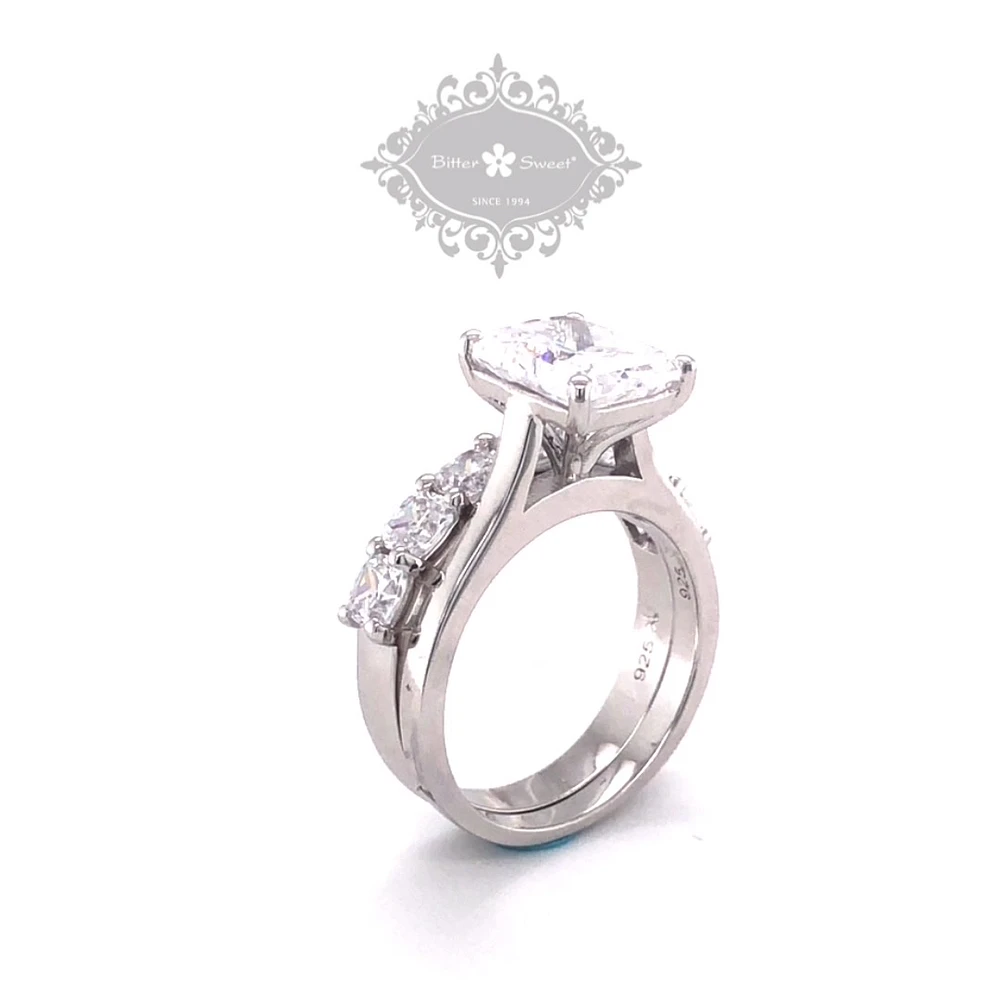 Sterling Silver Cubic Zirconia Radiant Cut Set Ring 143486