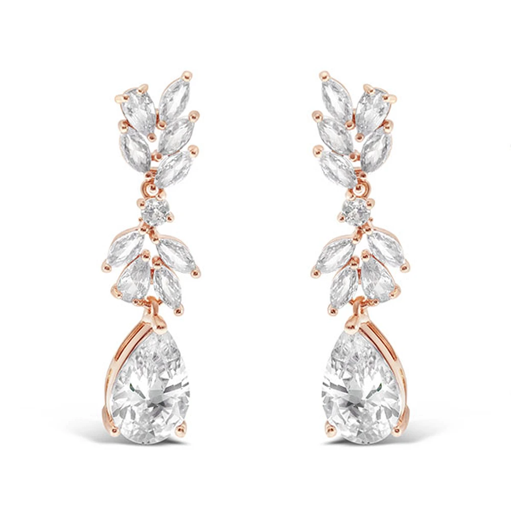 Bridal Rosegold Cubic Zirconia Drop Earrings 145934